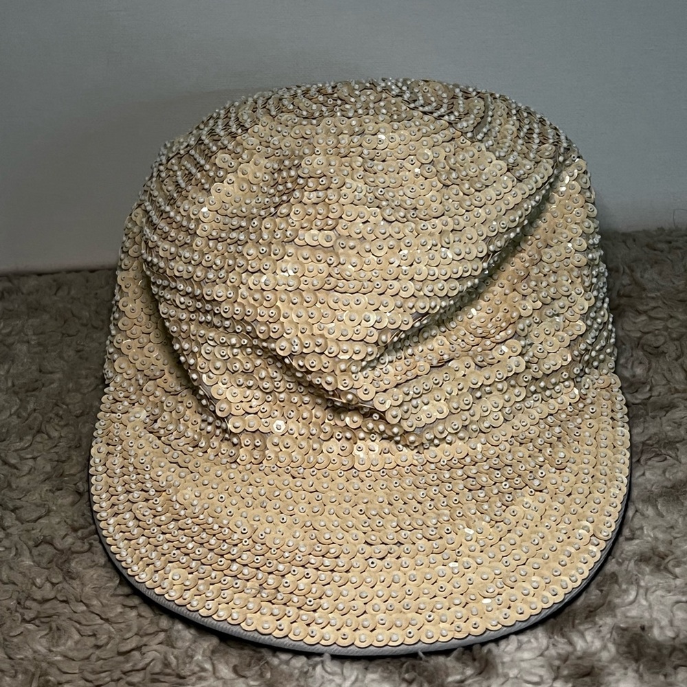 Sequin Embellished Cream Hat